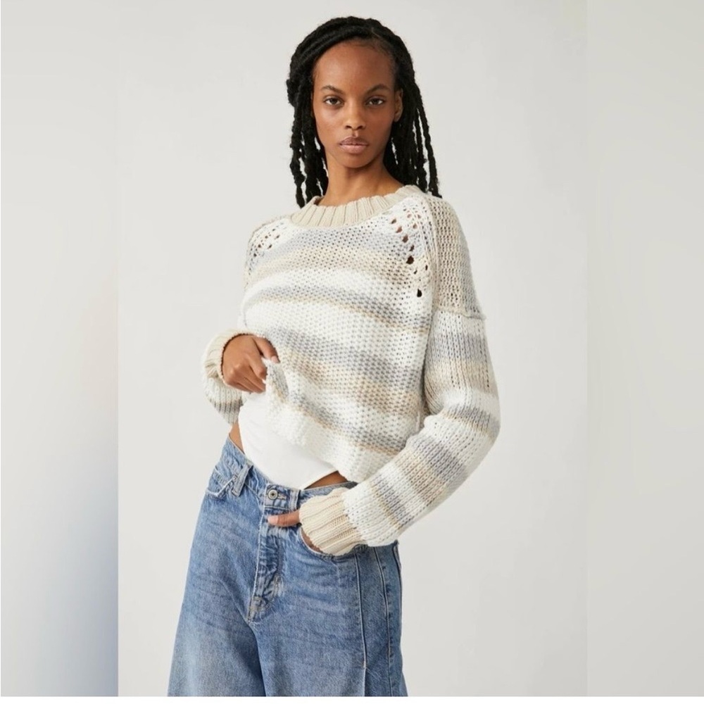 NWOT Free People Devon Sweater - Cream and Gray